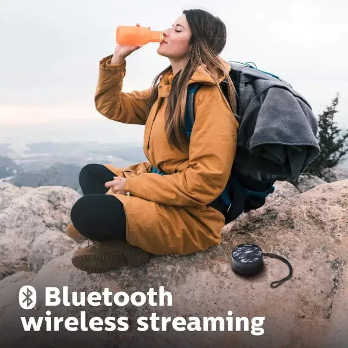 PHILIPS BT2003GY/94 3 W Mini Portable Bluetooth Speaker with Multi-Connectivity Modes, Built-in Mic, Rapid Charging (Type-C Charger) and Carrying Strap (Gray Camouflage) - Image 4