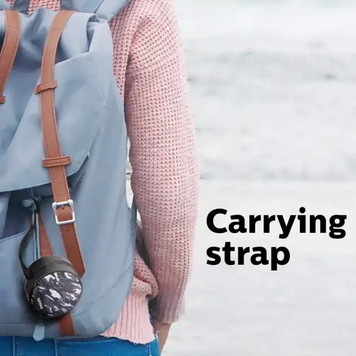 PHILIPS BT2003GY/94 3 W Mini Portable Bluetooth Speaker with Multi-Connectivity Modes, Built-in Mic, Rapid Charging (Type-C Charger) and Carrying Strap (Gray Camouflage) - Image 3