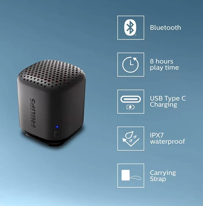 Philips Audio TAS1505 Portable Wireless Bluetooth Speaker with Anti-Slip Design, IPX7 Water Proof, 8H Playtime & Carrying Strap (Black) - Image 6