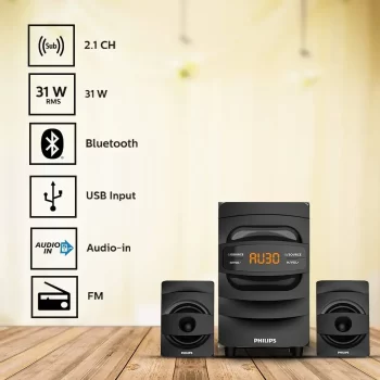 Philips Audio MMS2625B 38 W 2.1 Channel Wireless Bluetooth, Wired Multimedia Computer Speaker - Black - Image 4