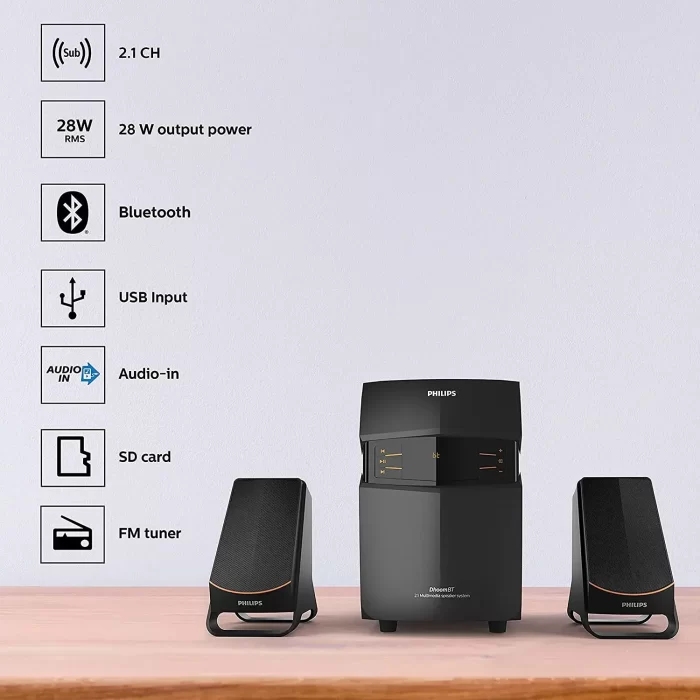 PHILIPS Audio MMS2550B/94 25 Watt Wireless Bluetooth Multimedia Speaker (Black) - Image 4