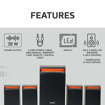 Philips Audio SPA8140B/94 40 W 4.1 Channel Wireless, Usb, Bluetooth Multimedia Speaker System, Black - Image 4