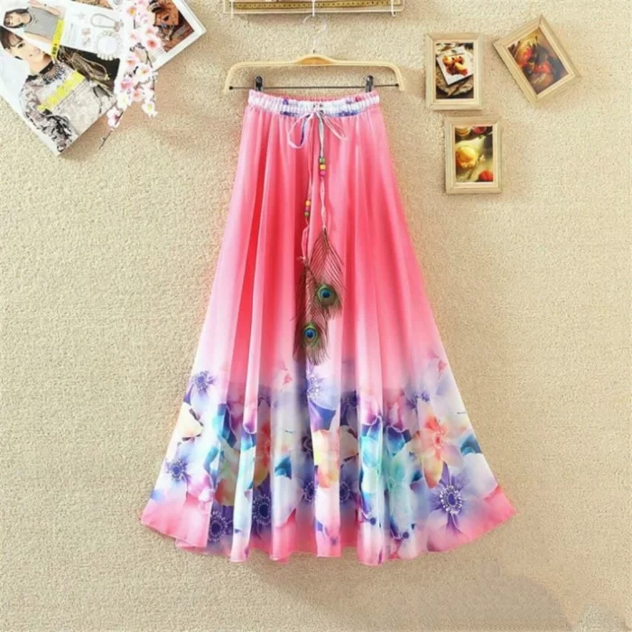 Women's Stylish Full Skirt -Free Size, Length  38 +inch with Inner Fabric (Pink)