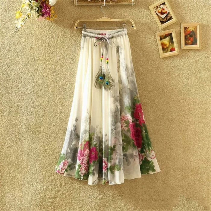 Women's Stylish Full Skirt -Free Size, Length  38 +inch with Inner Fabric(White)