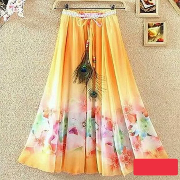 Women's  Stylish Full Skirt -Free Size, Length  38 +inch with Inner Fabric (orange)