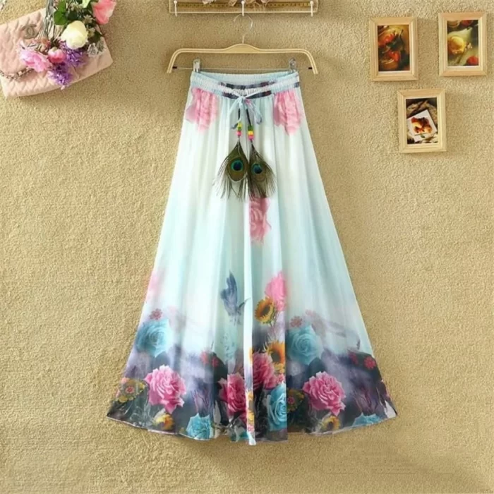 Women's Stylish Full Skirt -Free Size, Length  38 +inch with Inner Fabric (blue)