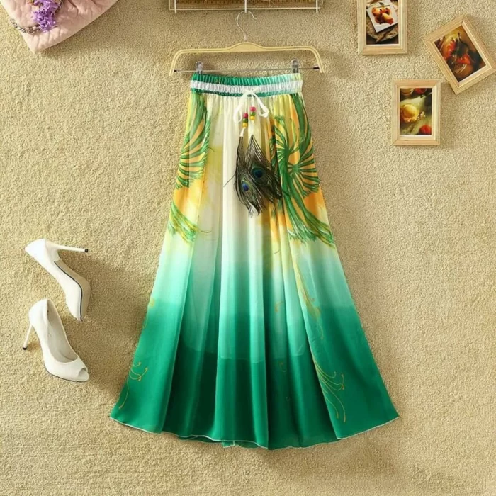Women's Stylish Full Skirt -Free Size, Length  38 +inch with Inner Fabric (green)