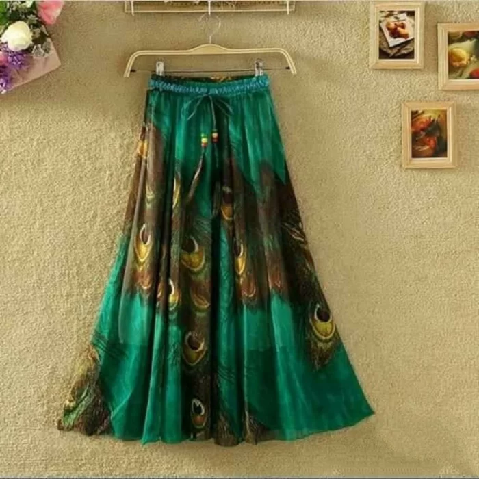 Women's Stylish Full Skirt -Free Size, Length  38 +inch with Inner Fabric (P Green)