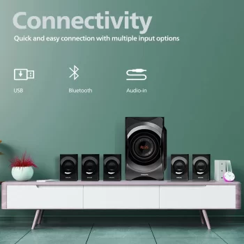 Philips Audio SPA8000B/94 5.1 Channel 120W Multimedia Speaker System with Bluetooth, 5x15W Satellite Speakers, LED Display, Robust Design & Matte Finish (Black) - Image 5