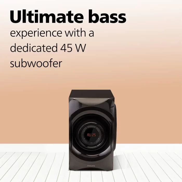 Philips Audio SPA8000B/94 5.1 Channel 120W Multimedia Speaker System with Bluetooth, 5x15W Satellite Speakers, LED Display, Robust Design & Matte Finish (Black) - Image 3