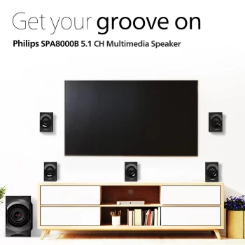 Philips Audio SPA8000B/94 5.1 Channel 120W Multimedia Speaker System with Bluetooth, 5x15W Satellite Speakers, LED Display, Robust Design & Matte Finish (Black) - Image 2