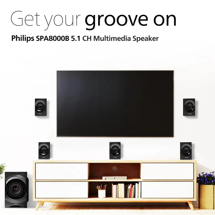 Philips Audio SPA8000B/94 5.1 Channel 120W Multimedia Speaker System with Bluetooth, 5x15W Satellite Speakers, LED Display, Robust Design & Matte Finish (Black) - Image 2