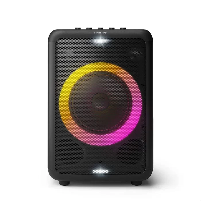 Philips Audio TAX3206 80 W Bluetooth Party Speaker with 14 Hours Play Time, Karaoke Features, Guitar and Mic Input, Party Lights and Carry Handle, Black
