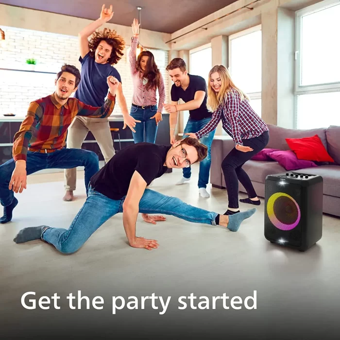 Philips Audio TAX3206 80 W Bluetooth Party Speaker with 14 Hours Play Time, Karaoke Features, Guitar and Mic Input, Party Lights and Carry Handle, Black - Image 6