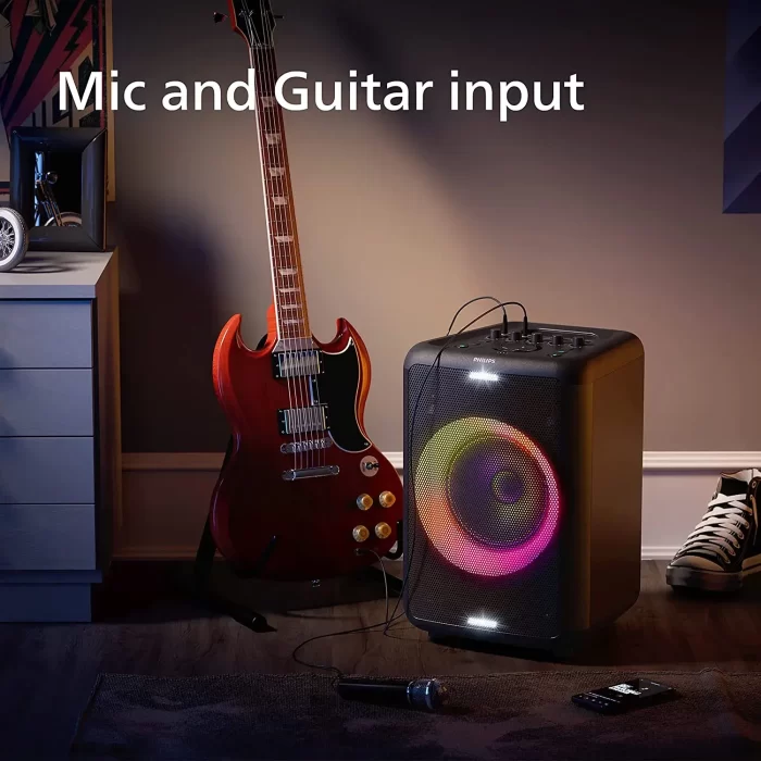 Philips Audio TAX3206 80 W Bluetooth Party Speaker with 14 Hours Play Time, Karaoke Features, Guitar and Mic Input, Party Lights and Carry Handle, Black - Image 5