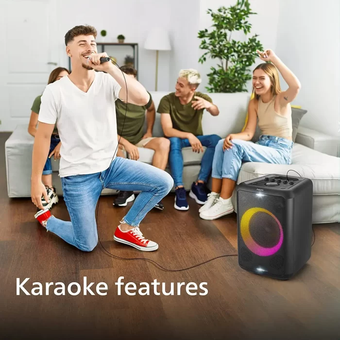 Philips Audio TAX3206 80 W Bluetooth Party Speaker with 14 Hours Play Time, Karaoke Features, Guitar and Mic Input, Party Lights and Carry Handle, Black - Image 4