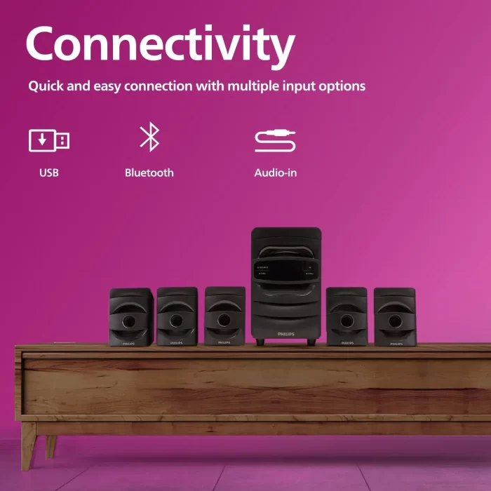Philips Audio SPA5128B 5.1 CH 40W Bluetooth Multimedia Speakers (Black) - Image 3