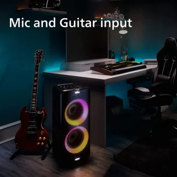 Philips Audio TAX5206 160 W Bluetooth Party Speaker with 14 Hours Play Time, Karaoke Features, Guitar and Mic Input, Party Lights and Trolley Design with Wheels, Black - Image 6