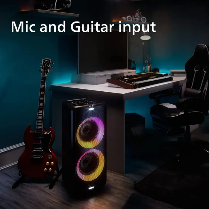 Philips Audio TAX5206 160 W Bluetooth Party Speaker with 14 Hours Play Time, Karaoke Features, Guitar and Mic Input, Party Lights and Trolley Design with Wheels, Black - Image 6