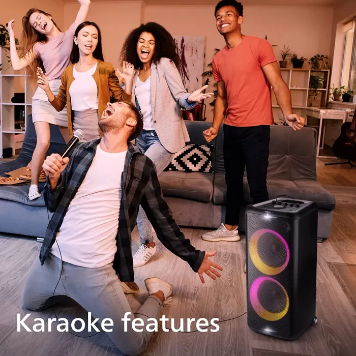 Philips Audio TAX5206 160 W Bluetooth Party Speaker with 14 Hours Play Time, Karaoke Features, Guitar and Mic Input, Party Lights and Trolley Design with Wheels, Black - Image 5