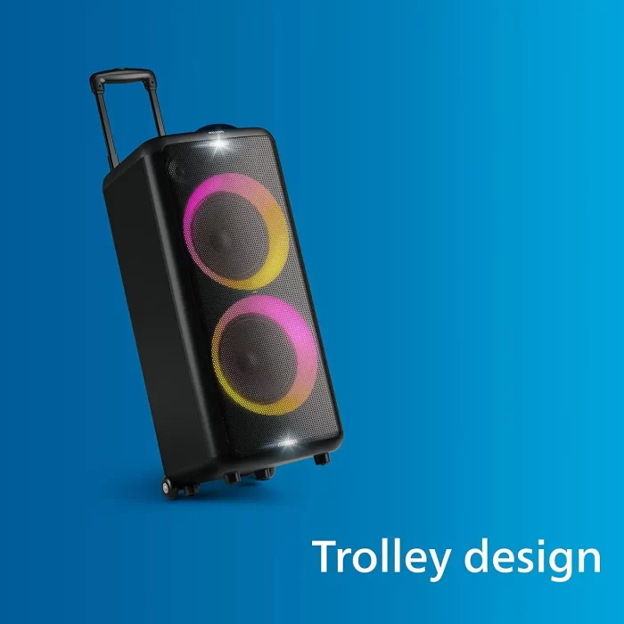 Philips Audio TAX5206 160 W Bluetooth Party Speaker with 14 Hours Play Time, Karaoke Features, Guitar and Mic Input, Party Lights and Trolley Design with Wheels, Black - Image 4