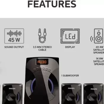 PHILIPS SPA4040B/94 5.1 Channel Wireless Bluetooth Multimedia Speaker (Black) - Image 5