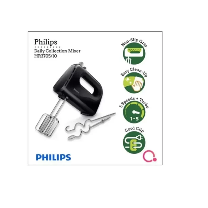 Philips HR3705/10 300 Watt Lightweight Hand Mixer, Blender with 5 speed control settings, stainless steel accessories and 2 years warranty - Image 3
