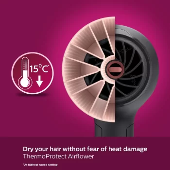 Philips Professional Hair Dryer BHD356/10 2100 Watts Thermoprotect Air Flower Advanced Ionic Care 6 Heat & Speed Settings-Black - Image 5