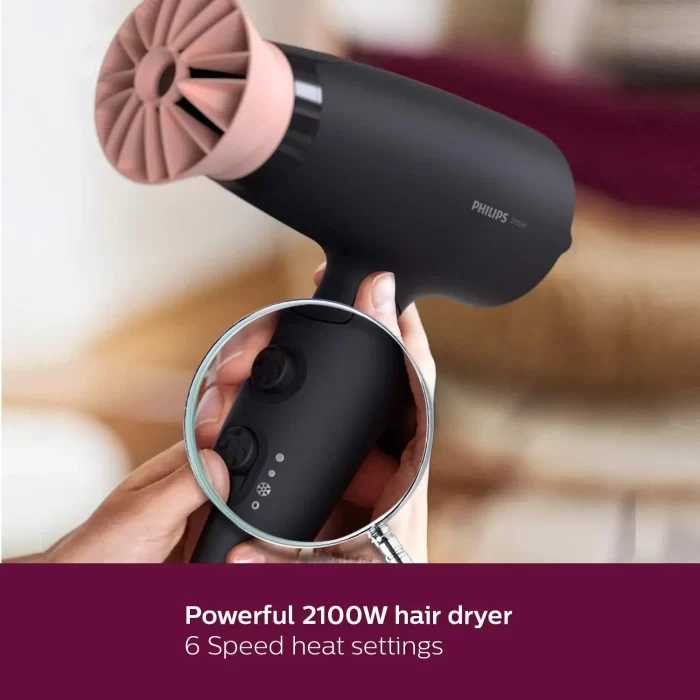Philips Professional Hair Dryer BHD356/10 2100 Watts Thermoprotect Air Flower Advanced Ionic Care 6 Heat & Speed Settings-Black - Image 3