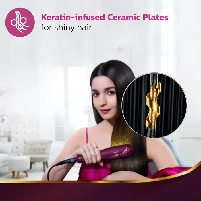 PHILIPS BHS738/00 Kerashine Titanium Wide Plate Straightener With SilkProtect Technology, Teal - Image 4