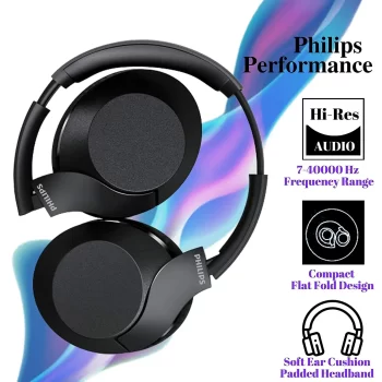 Philips Audio Performance Bluetooth 5.0, 30H Playtime, Hi-Res Audio, Noise Isolation & Rapid Charge Bluetooth Wireless Over Ear Headphones with mic (TAPH802, Black) - Image 6