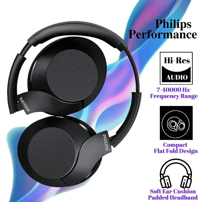 Philips Audio Performance Bluetooth 5.0, 30H Playtime, Hi-Res Audio, Noise Isolation & Rapid Charge Bluetooth Wireless Over Ear Headphones with mic (TAPH802, Black) - Image 6