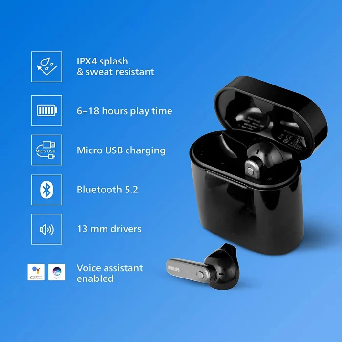 Philips Audio TWS TAT3225 True Wireless Earbuds with 24 Hr Playtime (6+18), IPX4, Bluetooth 5.2, 13 mm Drivers, Voice Assistant (Black) - Image 6
