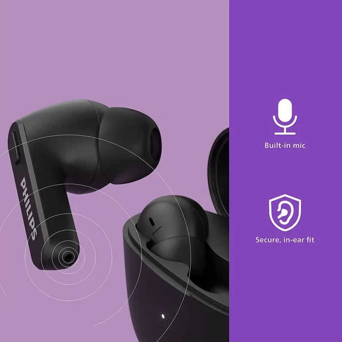 Philips Audio TWS TAT2206 True Wireless in Ear Earbuds with IPX4 Water Resistance, 18 Hour Playtime (6+12), C-Type Charging and Voice Assistant (Black) - Image 3