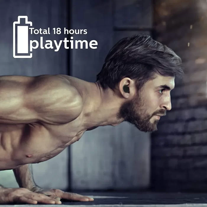 PHILIPS Audio TWS Bluetooth Truly Wireless in Ear Earbuds with Mic IPX5, Touch Control, 18 Hr Playtime (6+12), C-Type Charging (TAT1235, Black) - Image 3