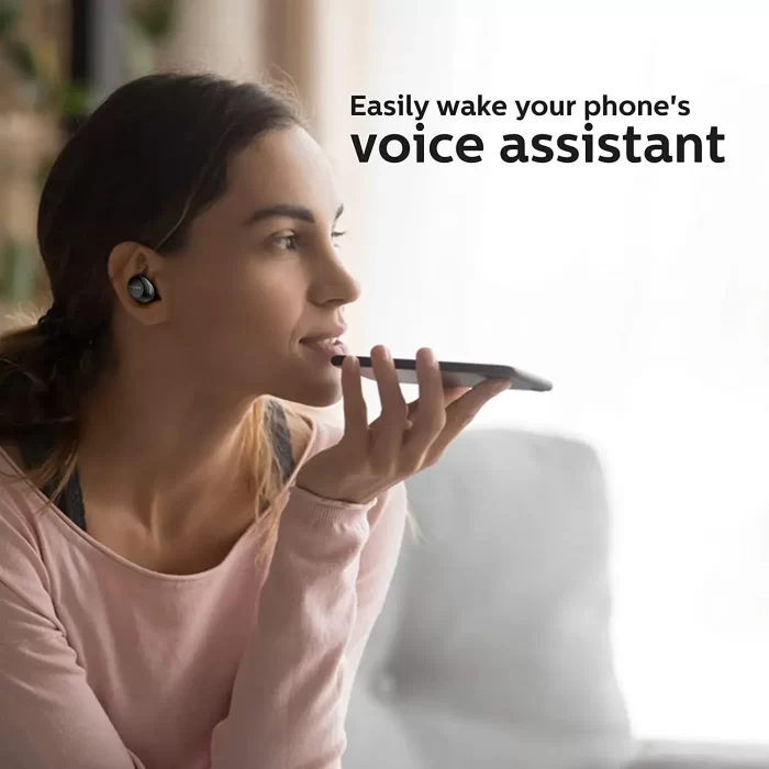 PHILIPS Audio TWS Bluetooth Truly Wireless in Ear Earbuds with Mic IPX5, Touch Control, 18 Hr Playtime (6+12), C-Type Charging (TAT1235, Black) - Image 2