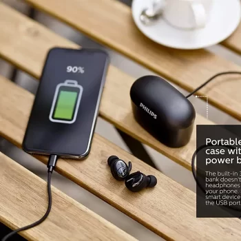 Philips Audio Tws SHB2515 Bluetooth Truly Wireless In Ear Earbuds With Mic, 110+ Hr Playtime (5+110), 3350 Mah Power Bank, 6 Mm Drivers, Voice Assistant (Black) - Image 4