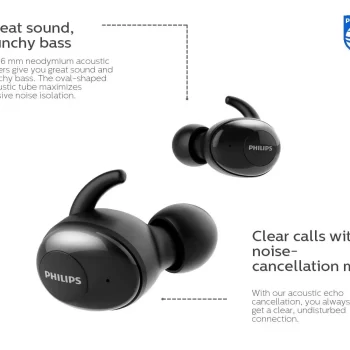 Philips Audio Tws SHB2515 Bluetooth Truly Wireless In Ear Earbuds With Mic, 110+ Hr Playtime (5+110), 3350 Mah Power Bank, 6 Mm Drivers, Voice Assistant (Black) - Image 3