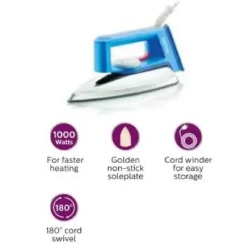 PHILIPS Iron - Philips Dry Iron HD1182/28 with 1000 Watts power, Golden soleplate and temperature ready light - Image 2