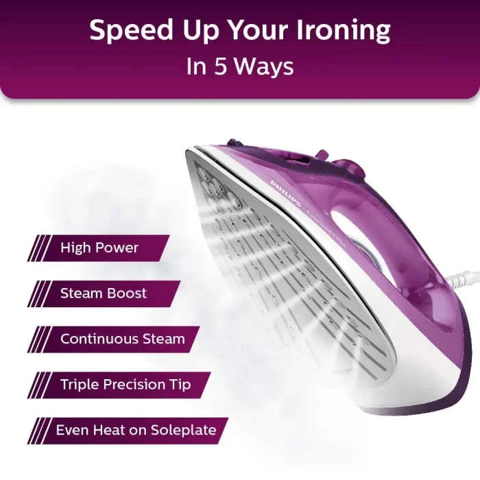 Philips steam iron EasySpeed Plus Steam Iron GC2147/30-2400W, Quick Heat up with up to 30 g/min steam, 150g steam Boost, Scratch Resistant Ceramic Soleplate, Vertical steam, Drip-Stop - Image 5