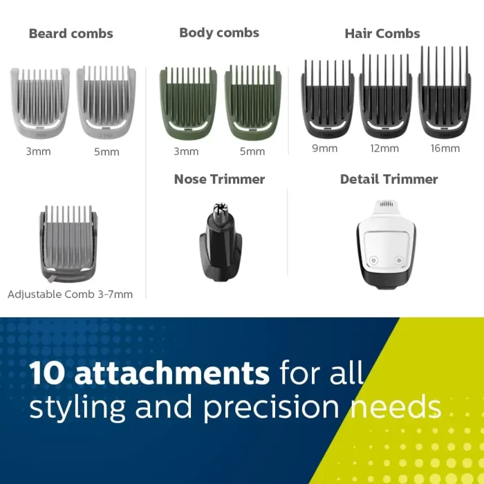 Philips Multi Grooming Kit MG7707/15, 12-in-1, Face, Head and Body - All-in-one Trimmer. Power adapt technology for precise trimming, 90 Mins Run Time with Quick Charge - Image 6
