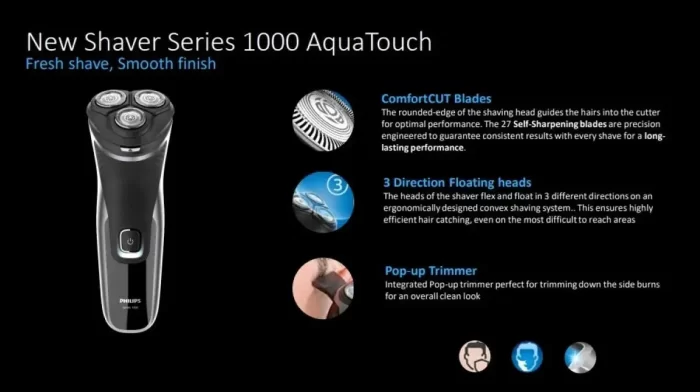 PHILIPS S1223/45, Wet or Dry Comfort Cut blades 3-Directional Flex Heads One-touch Open Pop-up Electric Shaver, Black - Image 2