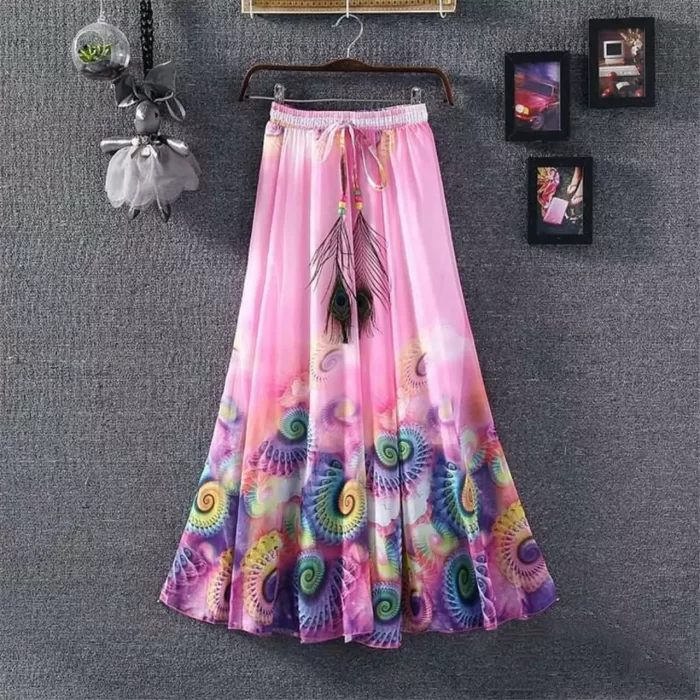 Women's Stylish Full Skirt -Free Size, Length  38 +inch with Inner Fabric (pink)