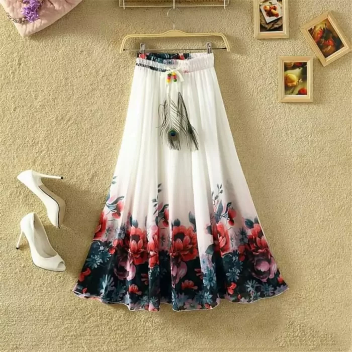 Women's  Stylish Full Skirt -Free Size, Length  38 +inch with Inner Fabric (white)