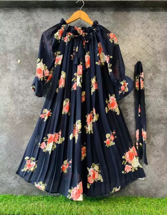 Women’s Stylish Western Dress Free Size (81 cherry Western) - Length 38+Inch
