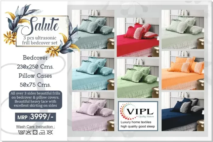 SALUTE DECOR Cotton 3-Piece Quilted King Size ( 230 cm x 250 cm ) Bedcover/Bedsheet Set with Frill, 2 Pillow Covers ( 50 cm x 75cm) , Soft, Lightweight Plus Frill - Image 2