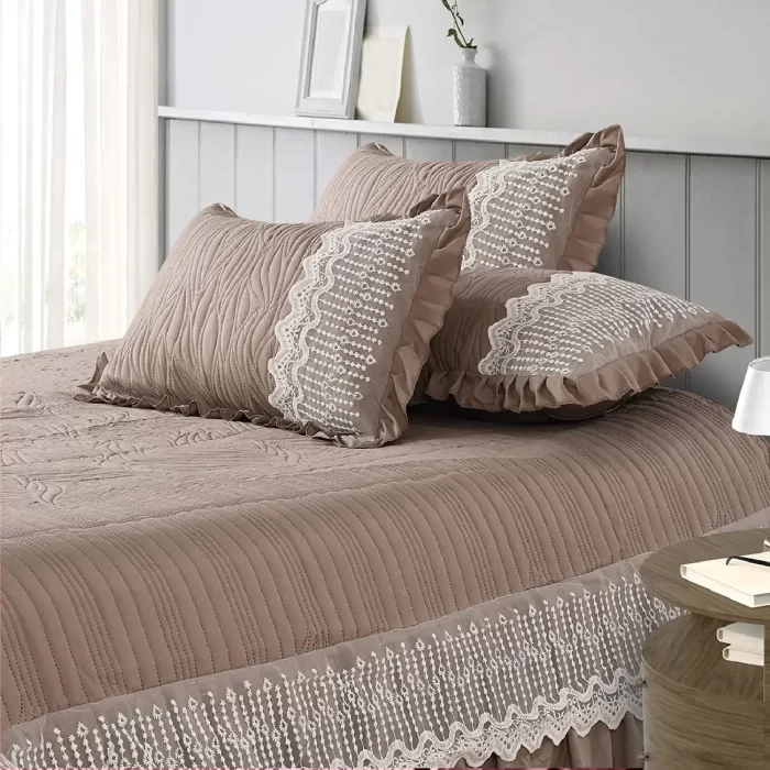 SALUTE DECOR Cotton 3-Piece Quilted King Size ( 230 cm x 250 cm ) Bedcover/Bedsheet Set with Frill, 2 Pillow Covers ( 50 cm x 75cm) , Soft, Lightweight Plus Frill