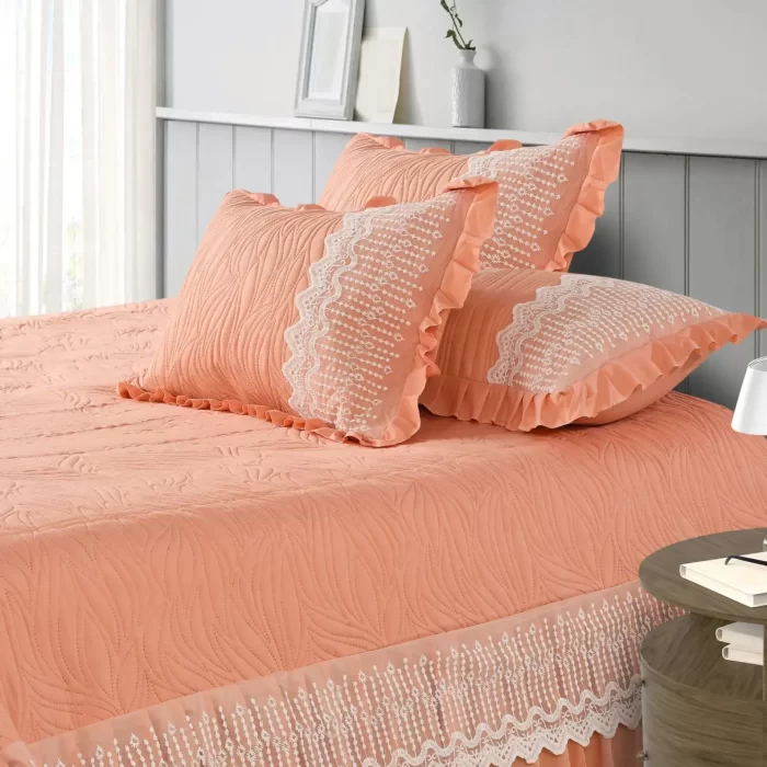 SALUTE DECOR Cotton 3-Piece Quilted King Size ( 230 cm x 250 cm ) Bedcover/Bedsheet Set with Frill, 2 Pillow Covers ( 50 cm x 75cm) , Soft, Lightweight Plus Frill