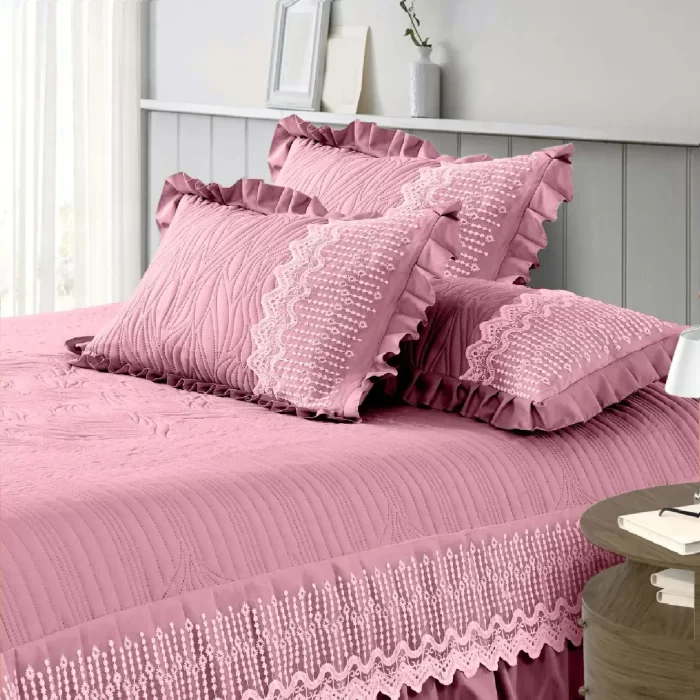 SALUTE DECOR Cotton 3-Piece Quilted King Size ( 230 cm x 250 cm ) Bedcover/Bedsheet Set with Frill, 2 Pillow Covers ( 50 cm x 75cm) , Soft, Lightweight Plus Frill