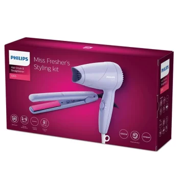 Philips HP8643/56 1000 Watts Hair Dryer and Straightener Combo, Miss Fresher's Styling Kit, Purple